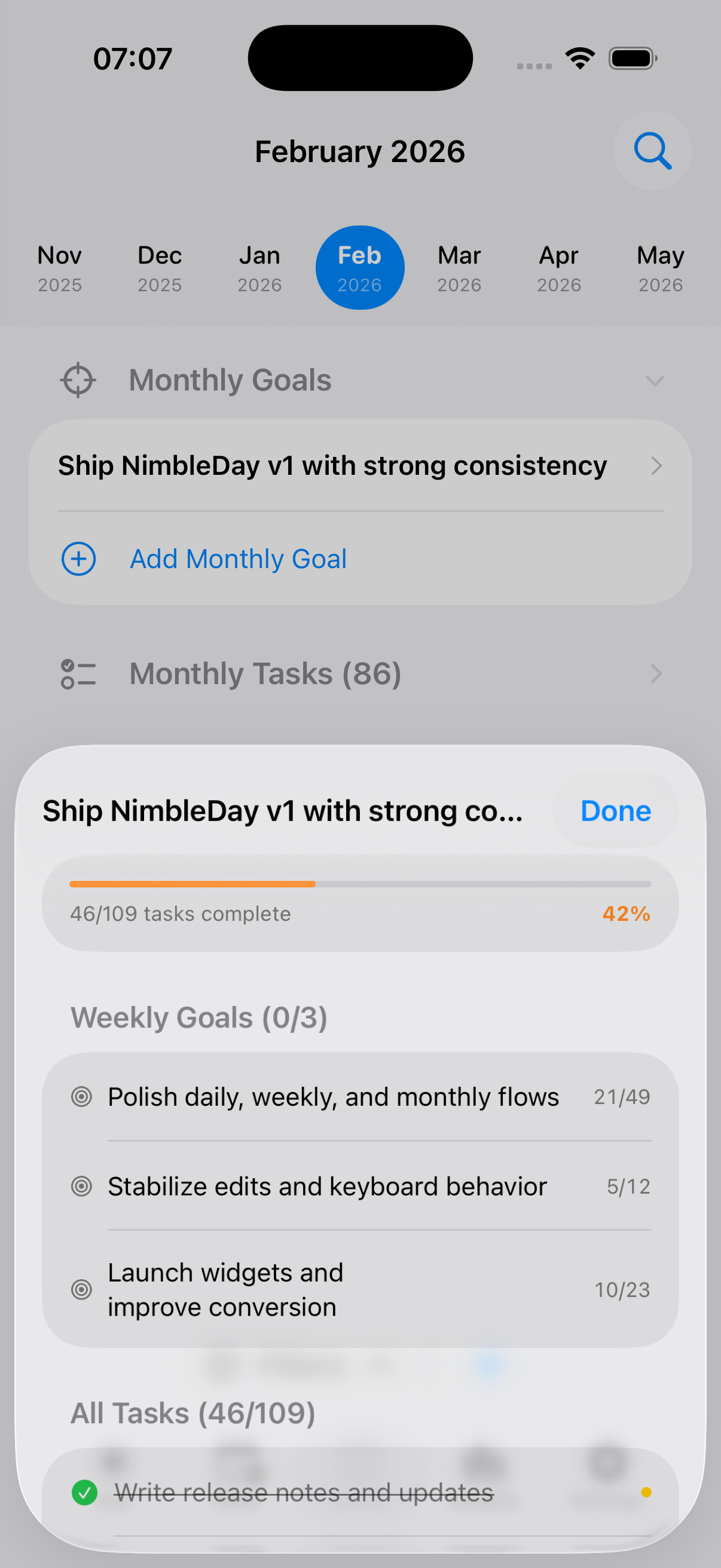 Weekly and Monthly Goal Tracking