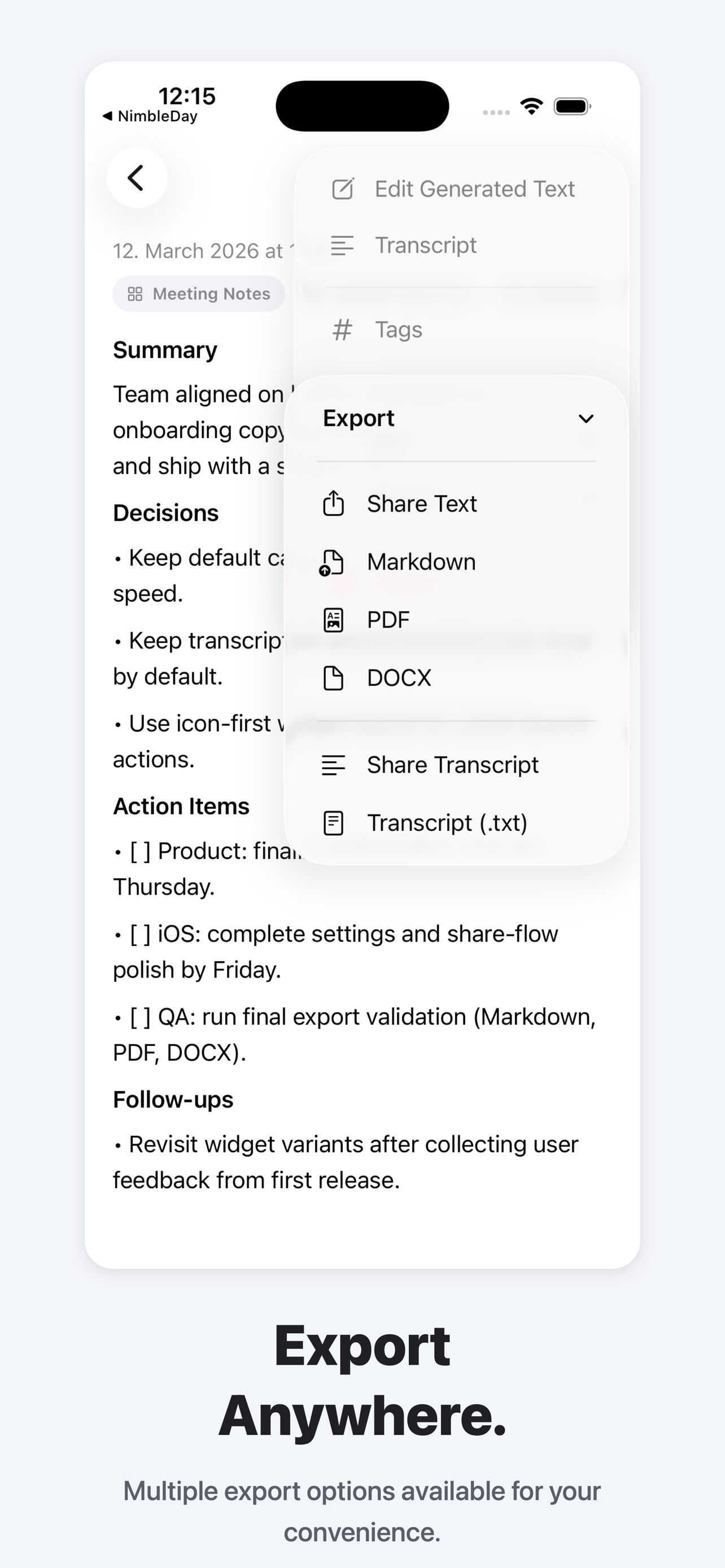 Multiple export options